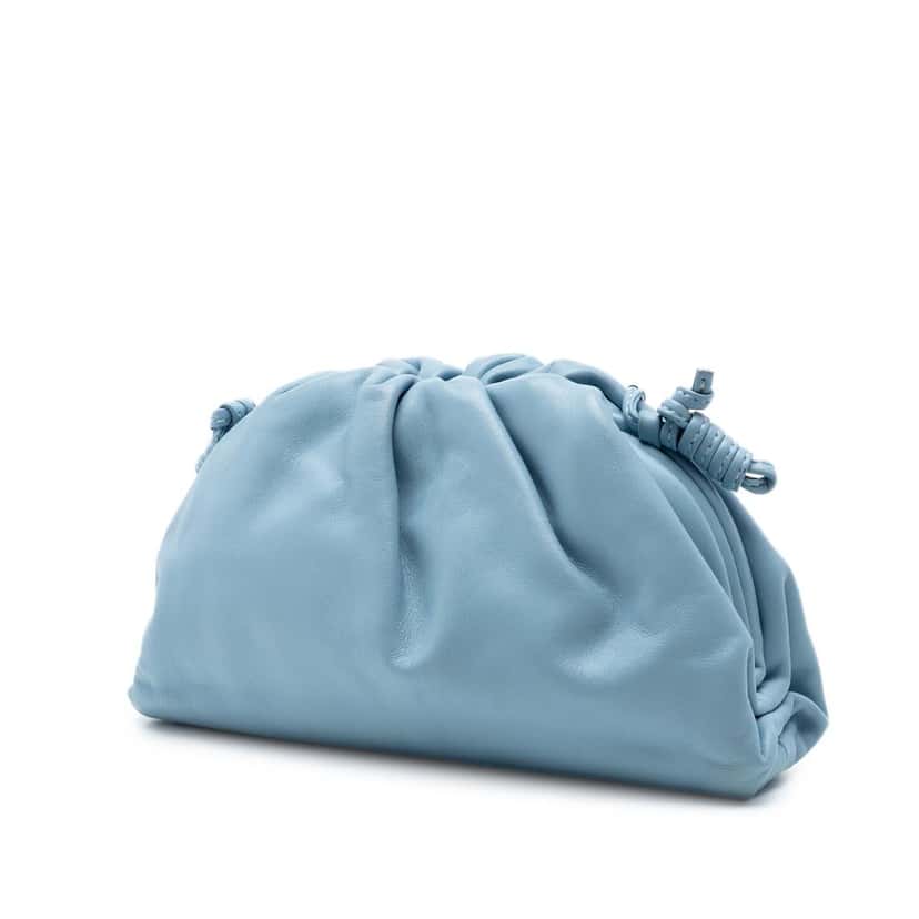 Bottega Veneta Lambskin The Mini Pouch Crossbody Blue Leather Very good condition - Back View