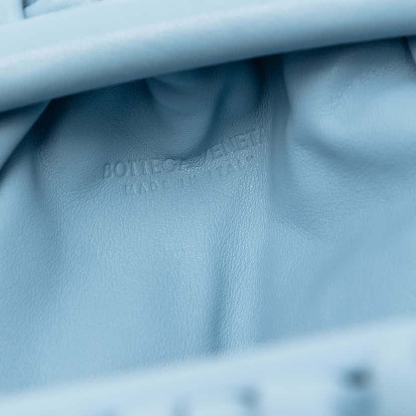 Bottega Veneta Lambskin The Mini Pouch Crossbody Blue Leather Very good condition - Box View
