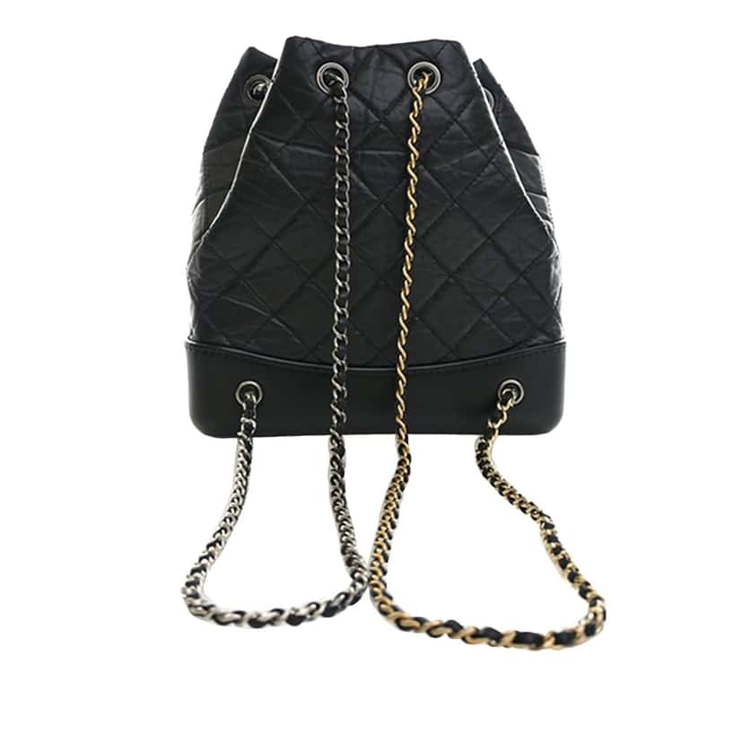 Chanel Small Quilted Aged Calfskin Gabrielle Backpack Black Leather Very good condition - Back View