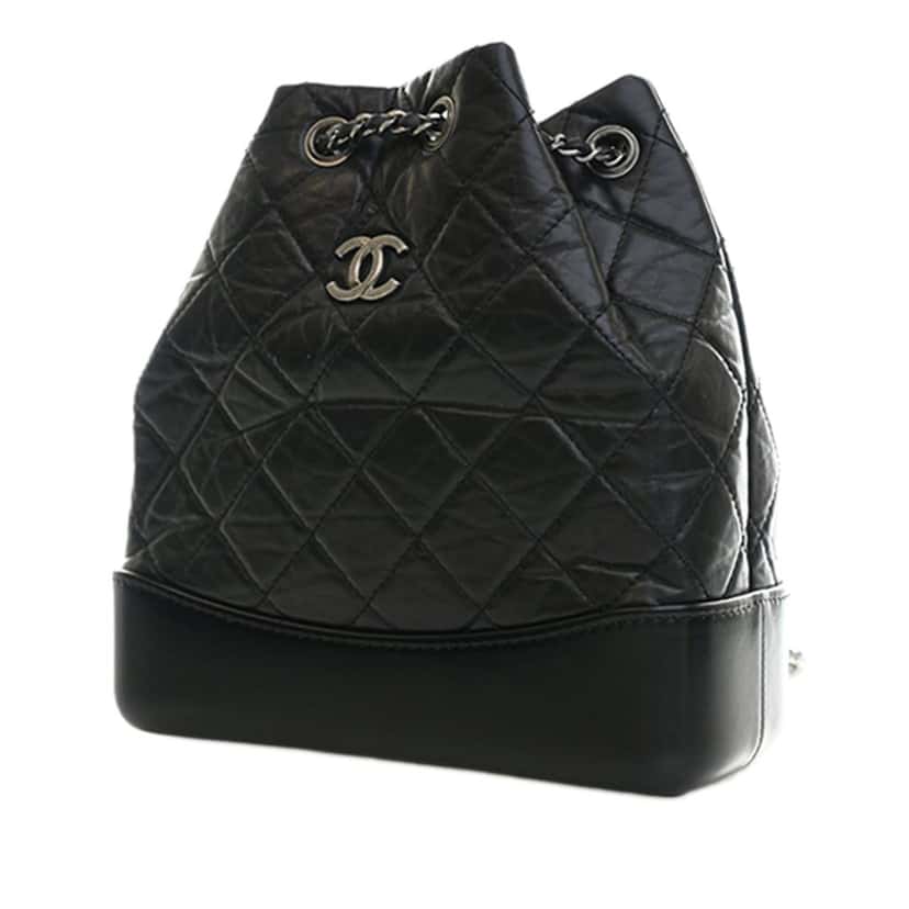 Chanel Small Quilted Aged Calfskin Gabrielle Backpack Black Leather Very good condition - Model View