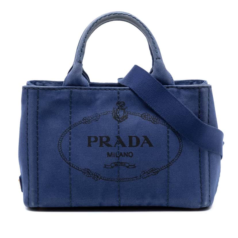 Prada Small Canvas Canapa Logo Satchel Blue Very good condition - Front View
