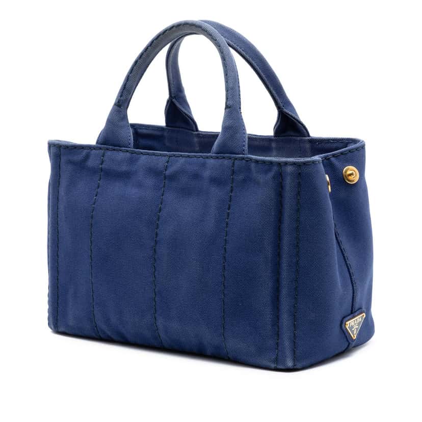 Prada Small Canvas Canapa Logo Satchel Blue Very good condition - Back View