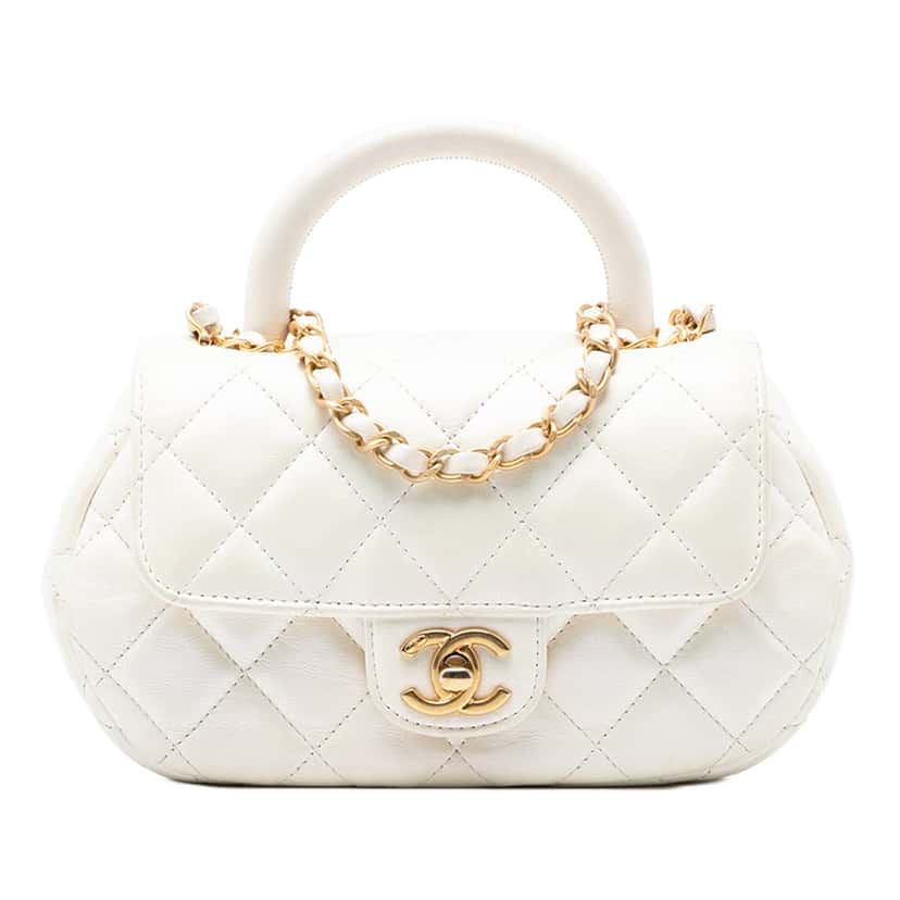 Chanel CC Quilted Lambskin Top Handle Bag White Leather Never worn, with tag - Front View