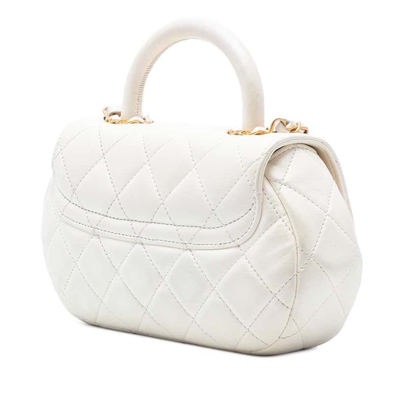 Chanel CC Quilted Lambskin Top Handle Bag White Leather Never worn, with tag - Back View