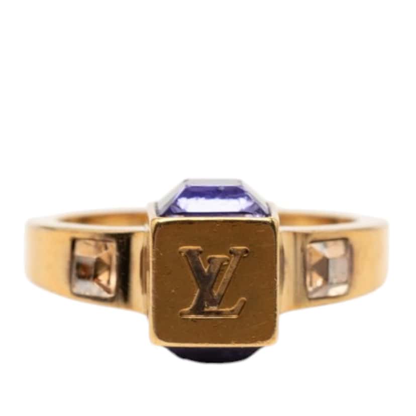 Louis Vuitton Gold Plated Crystal Gamble Cocktail Ring M Gold Metal Very good condition - Front View