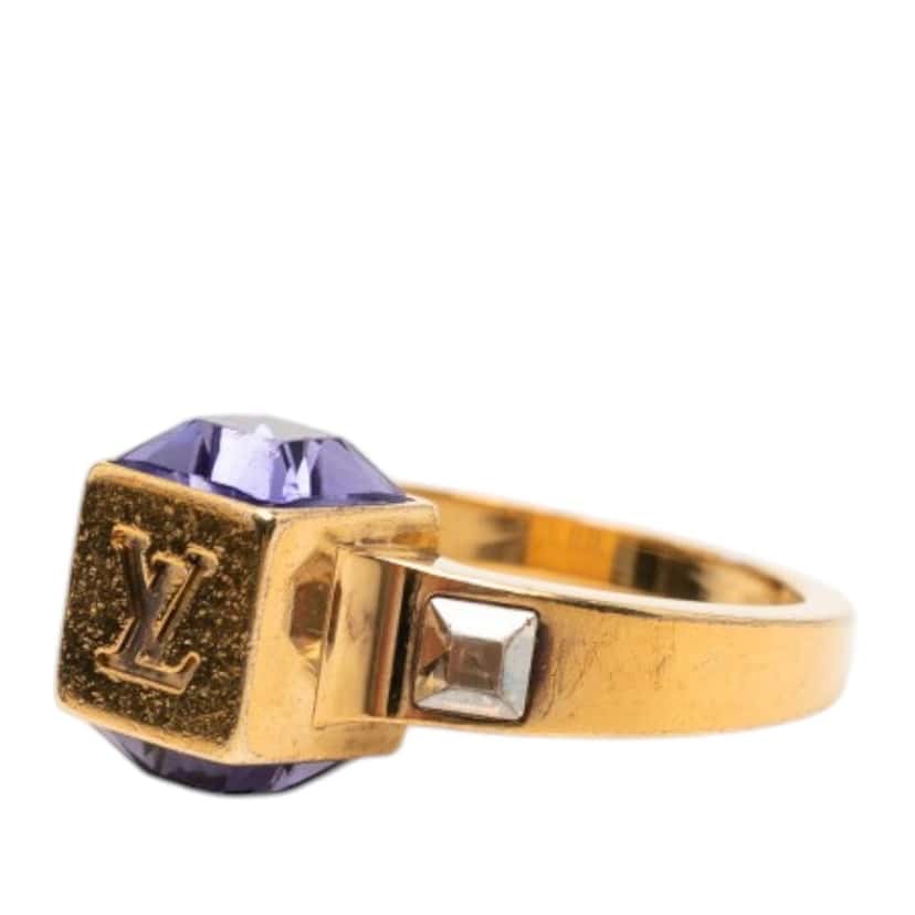 Louis Vuitton Gold Plated Crystal Gamble Cocktail Ring M Gold Metal Very good condition - Back View