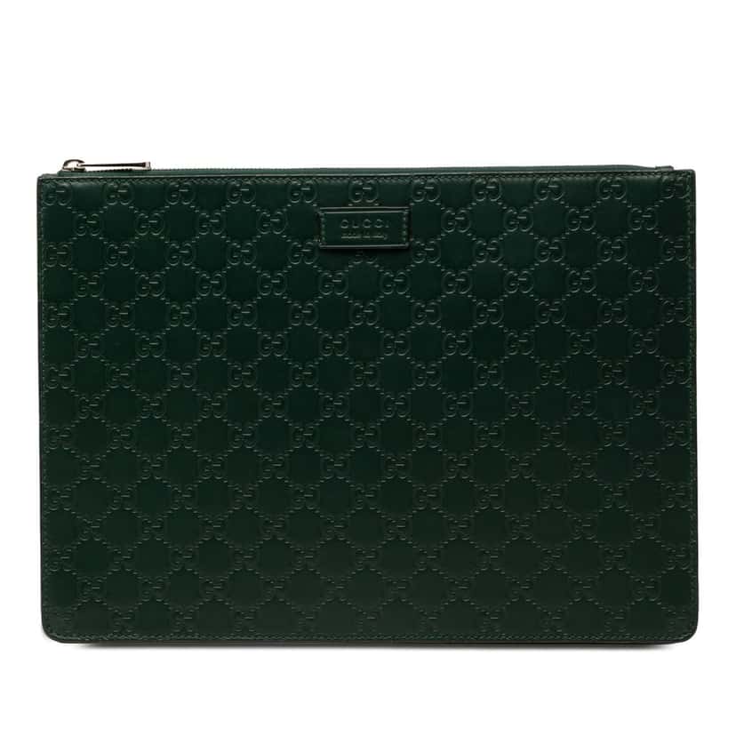 Gucci Guccissima Zip Messenger Bag Green Leather Good condition - Front View