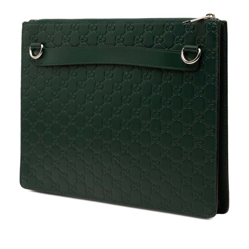 Gucci Guccissima Zip Messenger Bag Green Leather Good condition - Back View