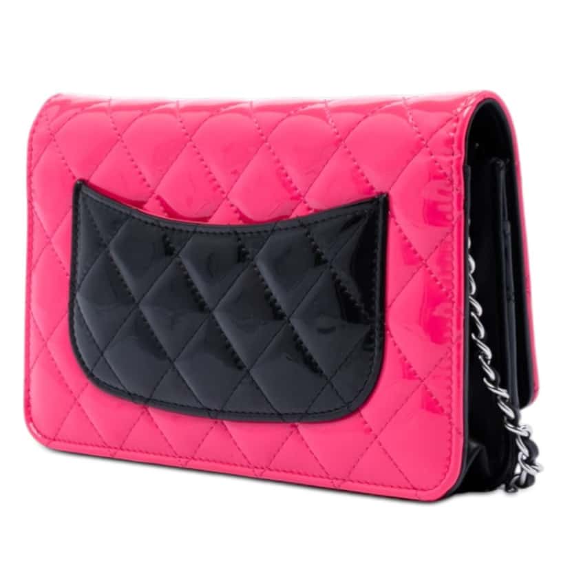 Chanel CC Bicolor Quilted Patent Wallet on Chain Pink Leather Never worn, with tag - Back View