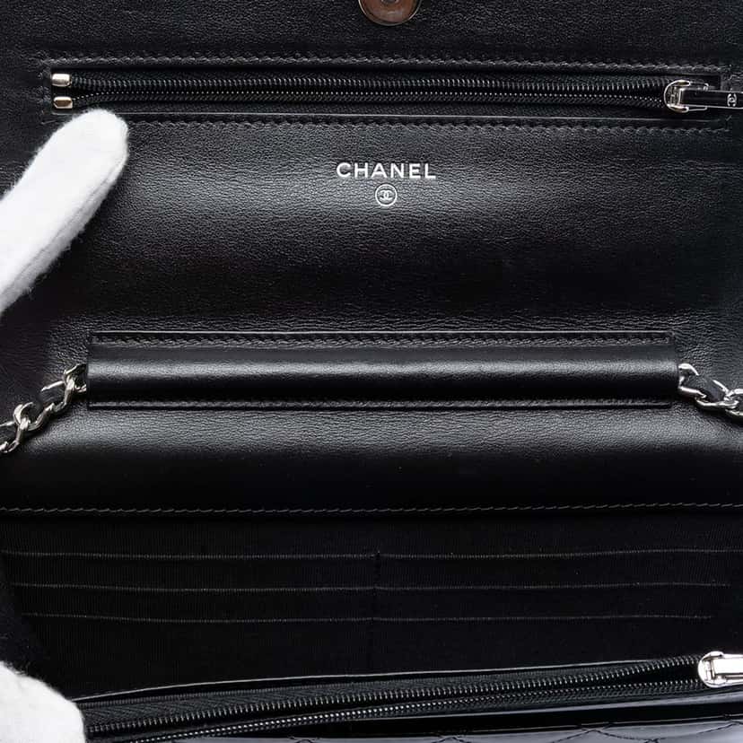 Chanel CC Bicolor Quilted Patent Wallet on Chain Pink Leather Never worn, with tag - Model View