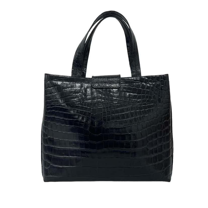 Ferragamo Croc Embossed Leather Vara Bow Satchel Black Leather Very good condition - Back View