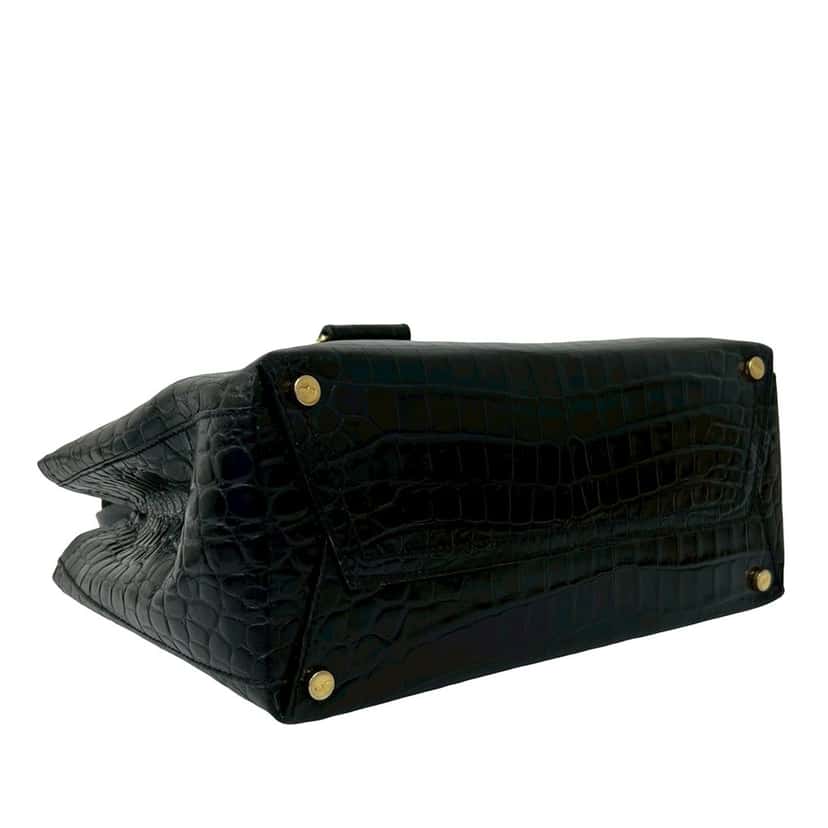 Ferragamo Croc Embossed Leather Vara Bow Satchel Black Leather Very good condition - Inside View