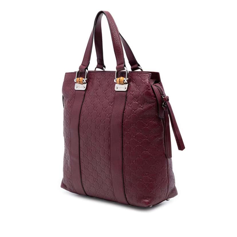 Gucci Guccissima Tender Bamboo Bar Tote Red Leather Very good condition - Back View