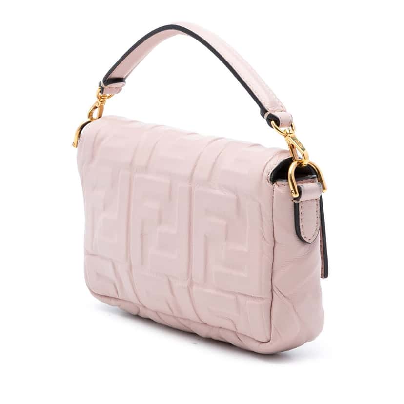 Fendi Mini Zucca Embossed Leather Baguette Satchel Pink Leather Very good condition - Back View