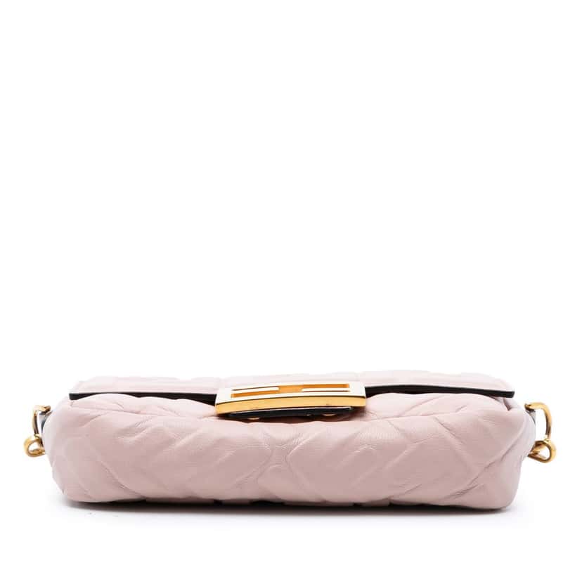 Fendi Mini Zucca Embossed Leather Baguette Satchel Pink Leather Very good condition - Inside View