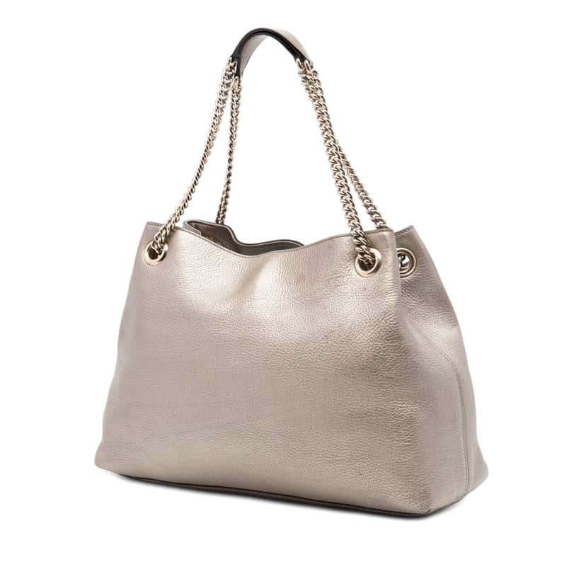 Gucci Medium Metallic Calfskin Soho Chain Tote Gold Leather Very good condition - Back View