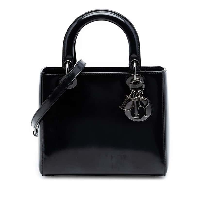 Dior Medium Patent Lady Dior Black Leather Very good condition - Front View