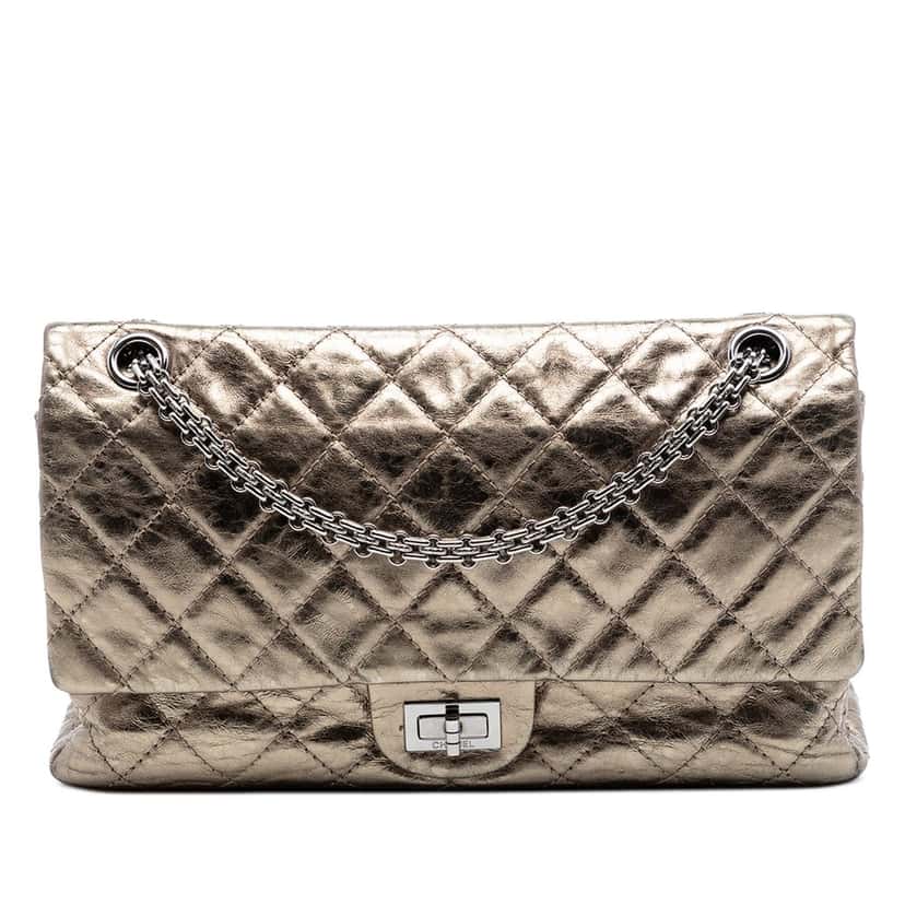 Chanel Quilted Metallic Aged Calfskin Reissue 2.55 Double Flap 226 Gold Leather Very good condition - Front View