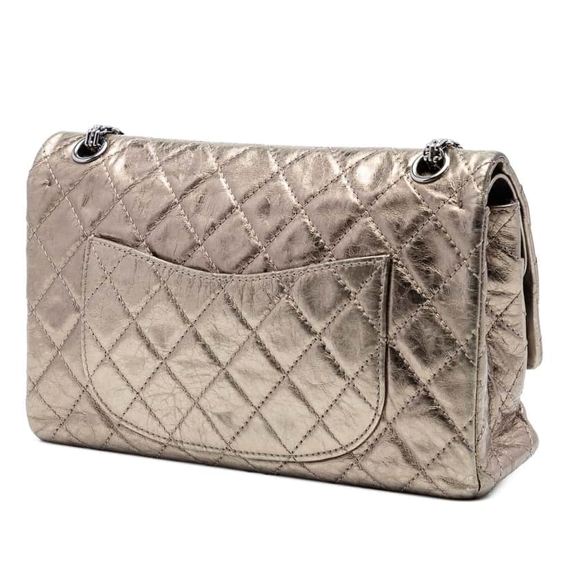 Chanel Quilted Metallic Aged Calfskin Reissue 2.55 Double Flap 226 Gold Leather Very good condition - Back View