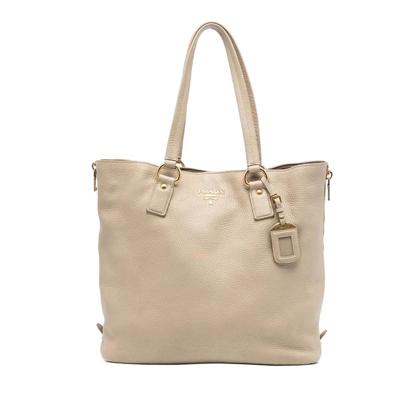 Prada Vitello Daino Side Zip Shopper Tote Brown Leather Very good condition - Front View