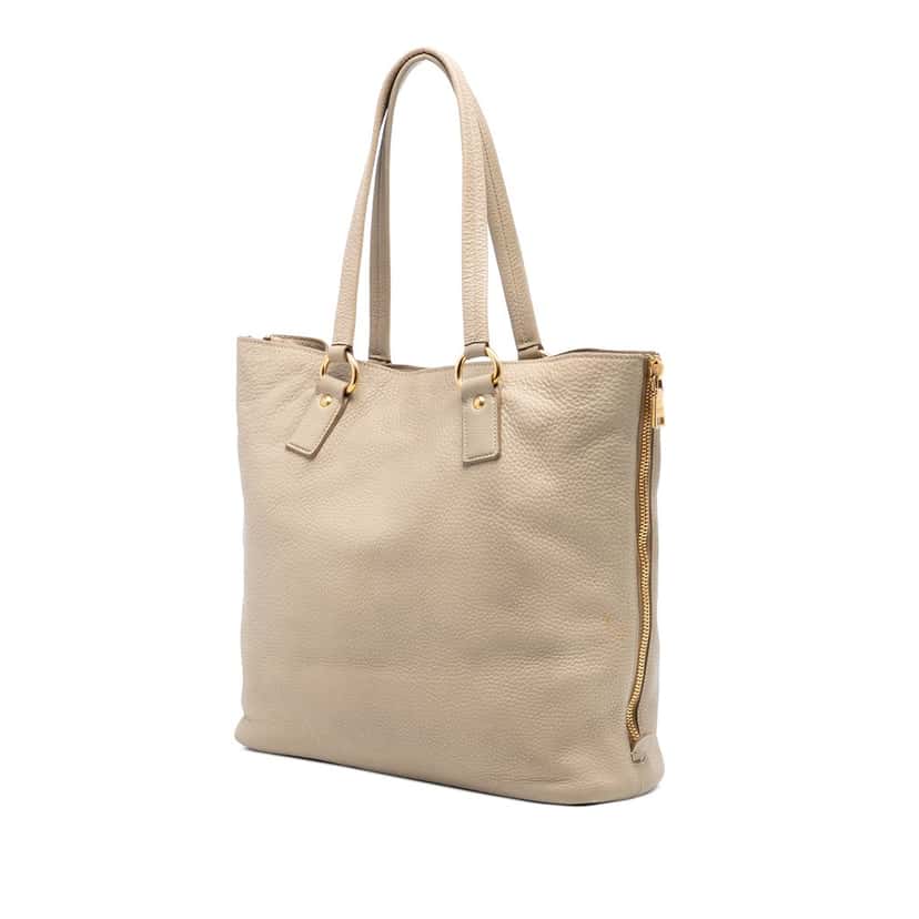 Prada Vitello Daino Side Zip Shopper Tote Brown Leather Very good condition - Back View