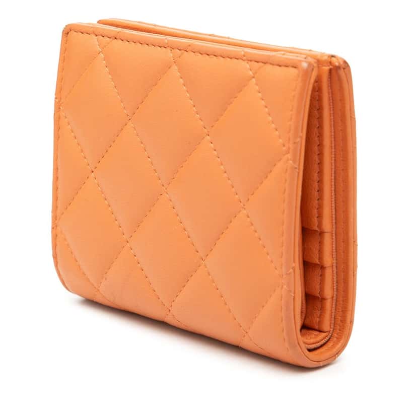 Chanel CC Quilted Lambskin Bifold Wallet Orange Leather Very good condition - Back View
