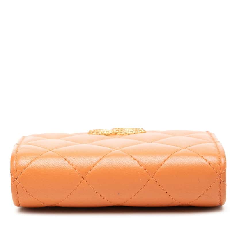 Chanel CC Quilted Lambskin Bifold Wallet Orange Leather Very good condition - Inside View