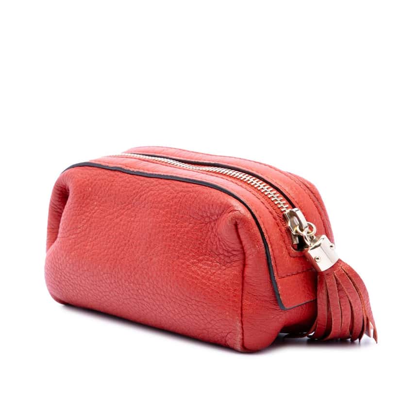 Gucci Pebbled Calfskin Soho Cosmetic Pouch Red Leather Very good condition - Back View