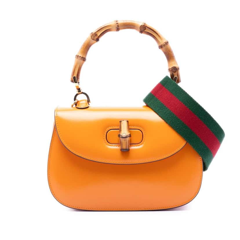 Gucci Small Calfskin Web Bamboo 1947 Top Handle Bag Orange Leather Very good condition - Front View