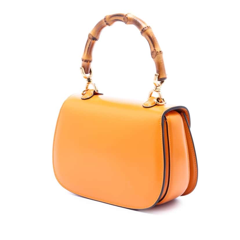 Gucci Small Calfskin Web Bamboo 1947 Top Handle Bag Orange Leather Very good condition - Back View