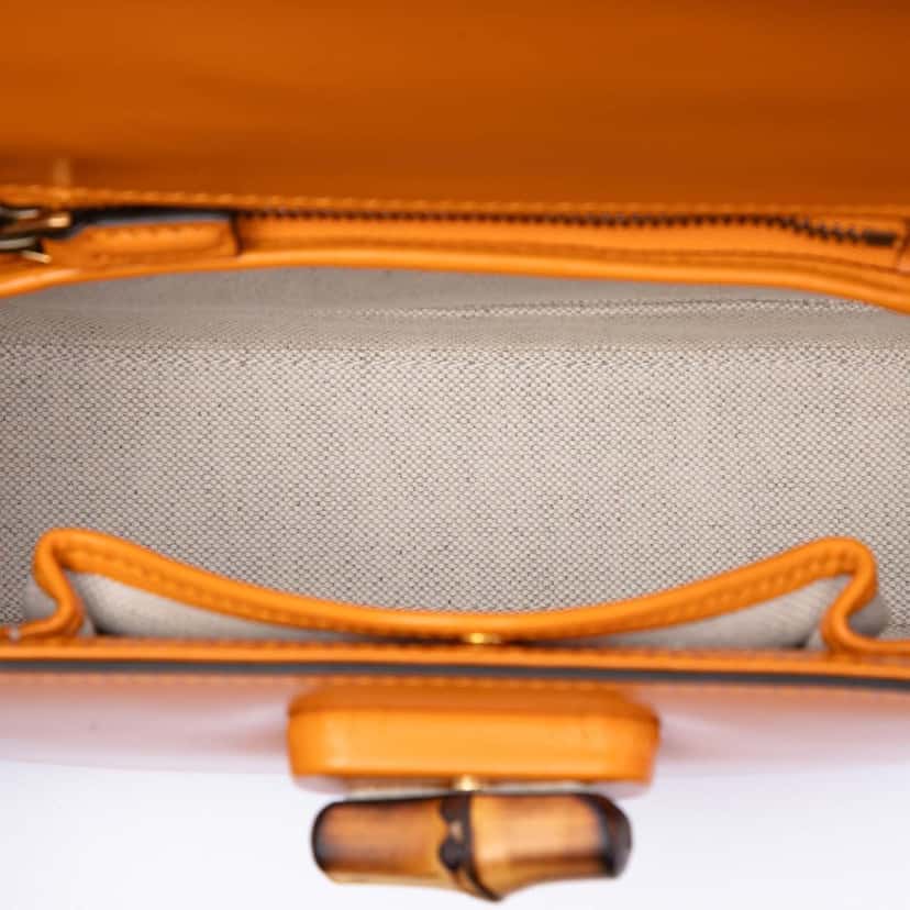 Gucci Small Calfskin Web Bamboo 1947 Top Handle Bag Orange Leather Very good condition - Model View