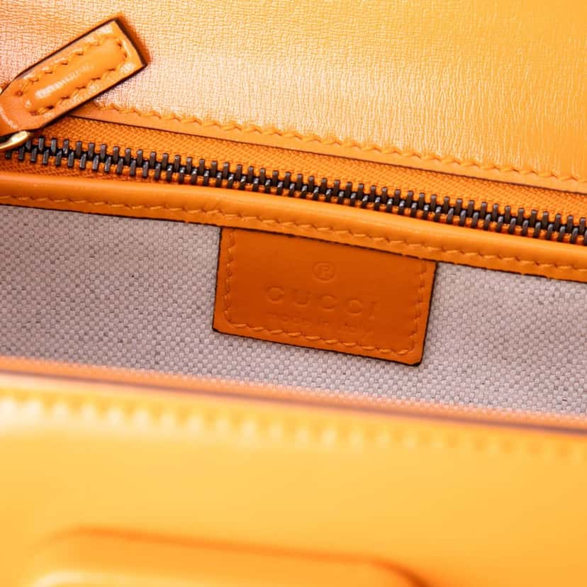 Gucci Small Calfskin Web Bamboo 1947 Top Handle Bag Orange Leather Very good condition - Box View