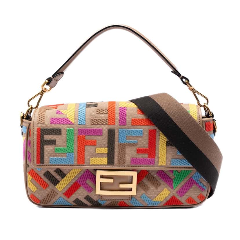 Fendi Zucca Embroidered Canvas Baguette Satchel Brown Very good condition - Front View
