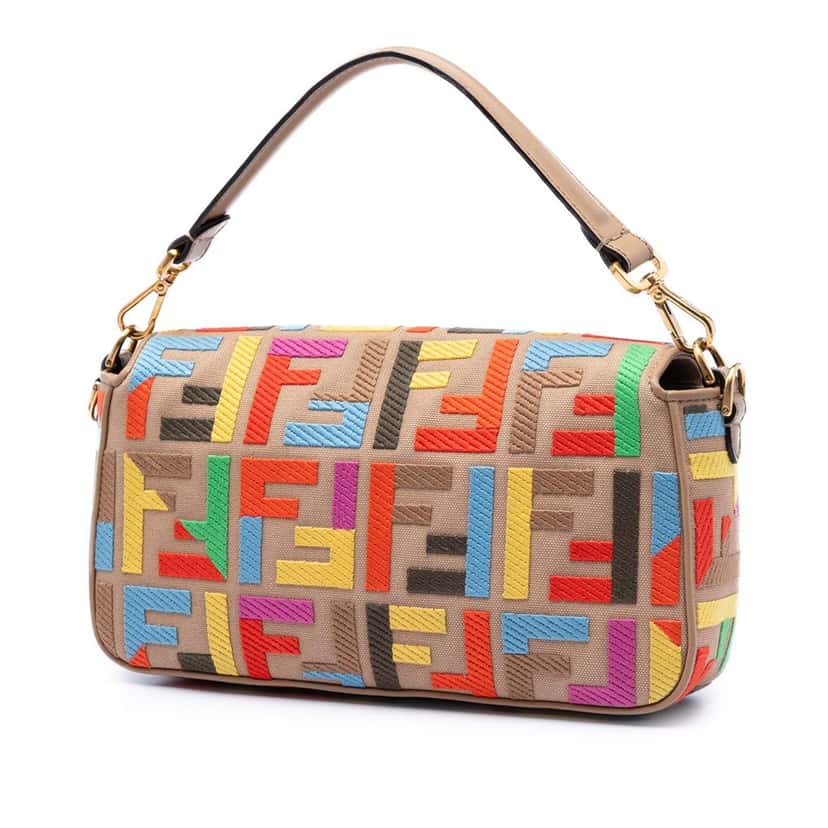 Fendi Zucca Embroidered Canvas Baguette Satchel Brown Very good condition - Back View