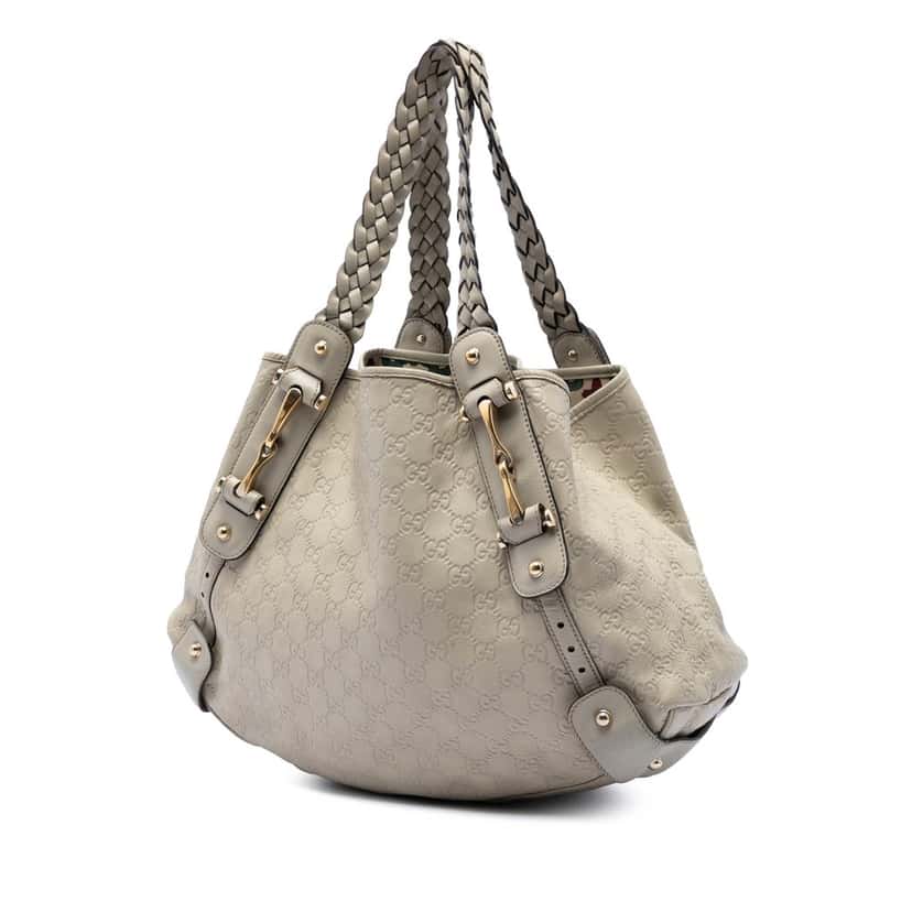 Gucci Guccissima Horsebit Pelham Shoulder Bag Beige Leather Very good condition - Back View