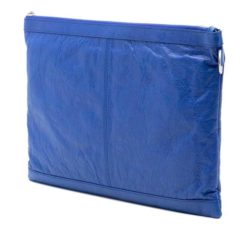 Balenciaga Lambskin Motocross Classic Clip L Clutch Blue Leather Very good condition - Back View