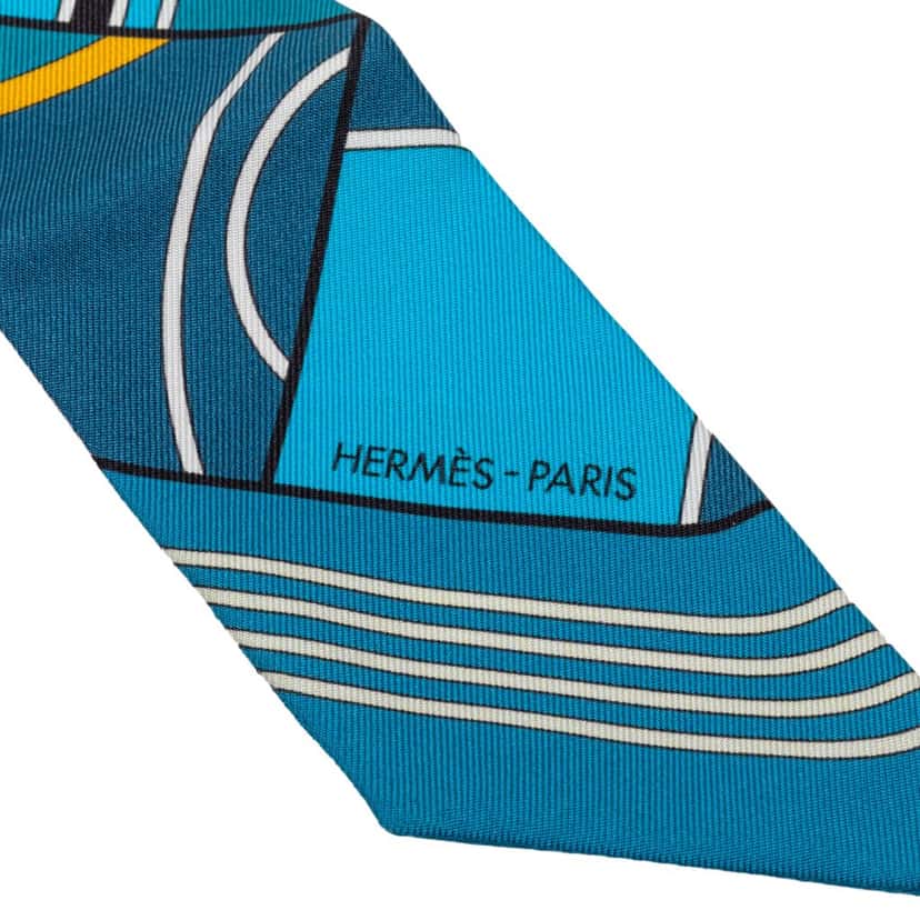 Hermès Sportif Silk Twilly Scarf Blue Very good condition - Inside View
