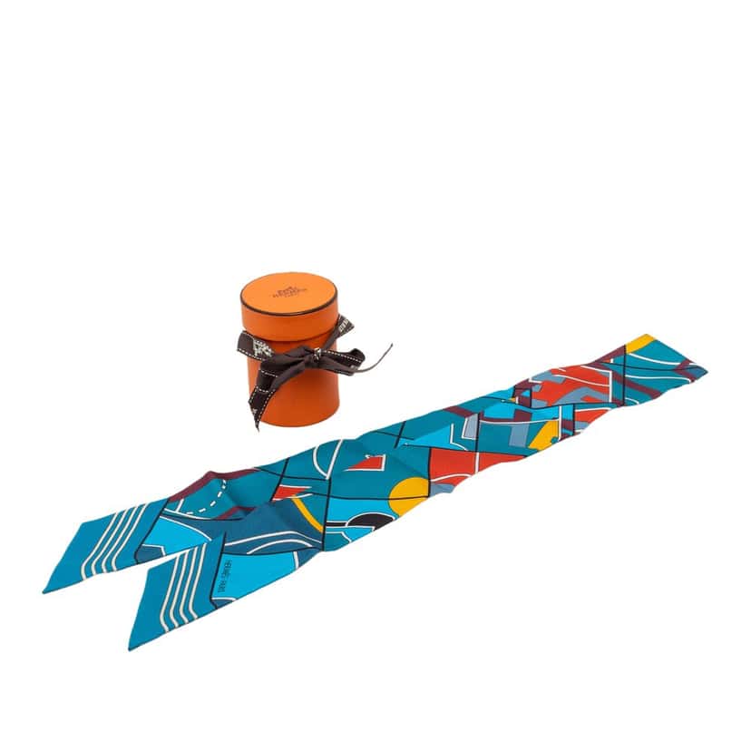 Hermès Sportif Silk Twilly Scarf Blue Very good condition - Box View