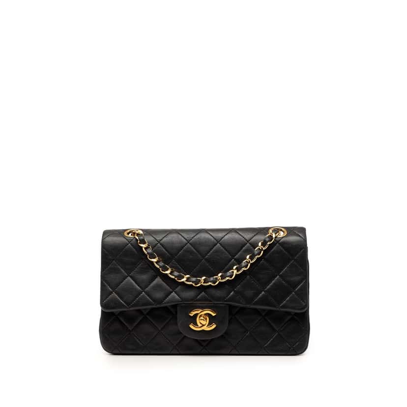 Chanel Small Classic Lambskin Double Flap Black Leather Very good condition - Front View