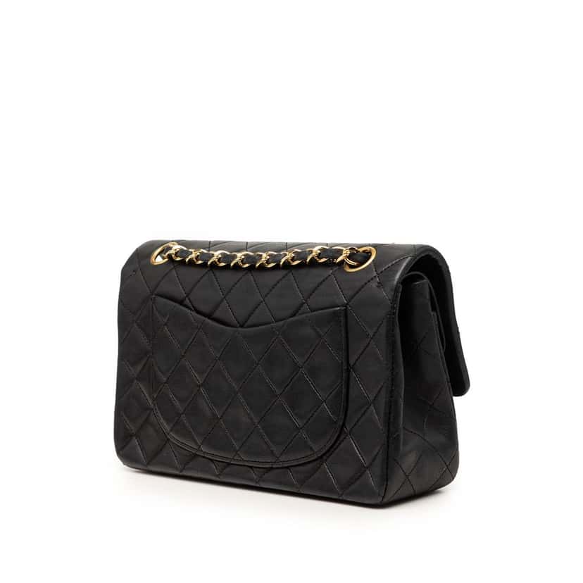 Chanel Small Classic Lambskin Double Flap Black Leather Very good condition - Back View