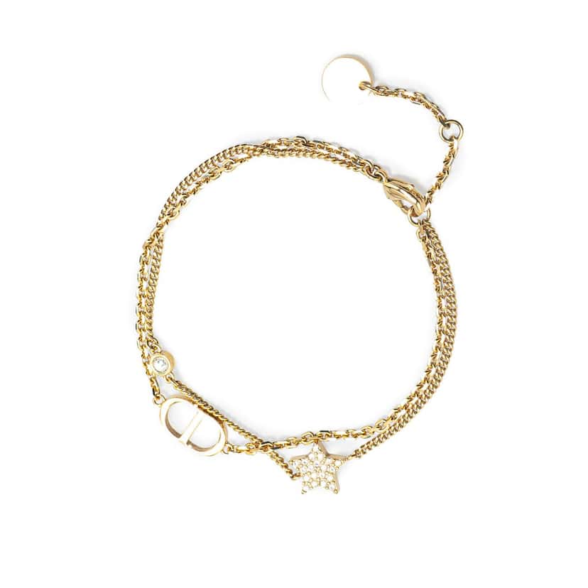 Dior Petit Gold Plated CD Star Charm Double Chain Bracelet Gold Metal Very good condition - Back View