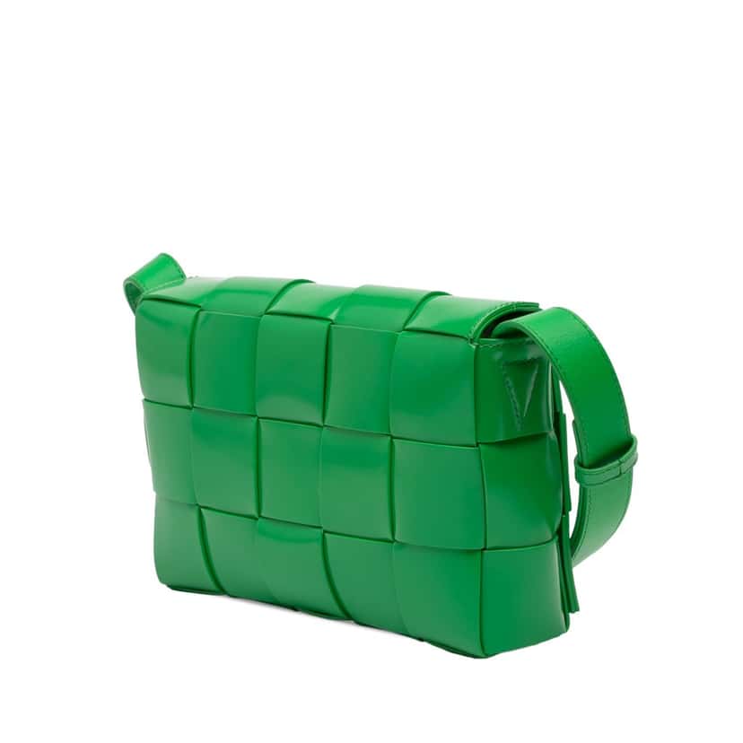 Bottega Veneta Patent Intrecciato Cassette Crossbody Green Leather Very good condition - Back View