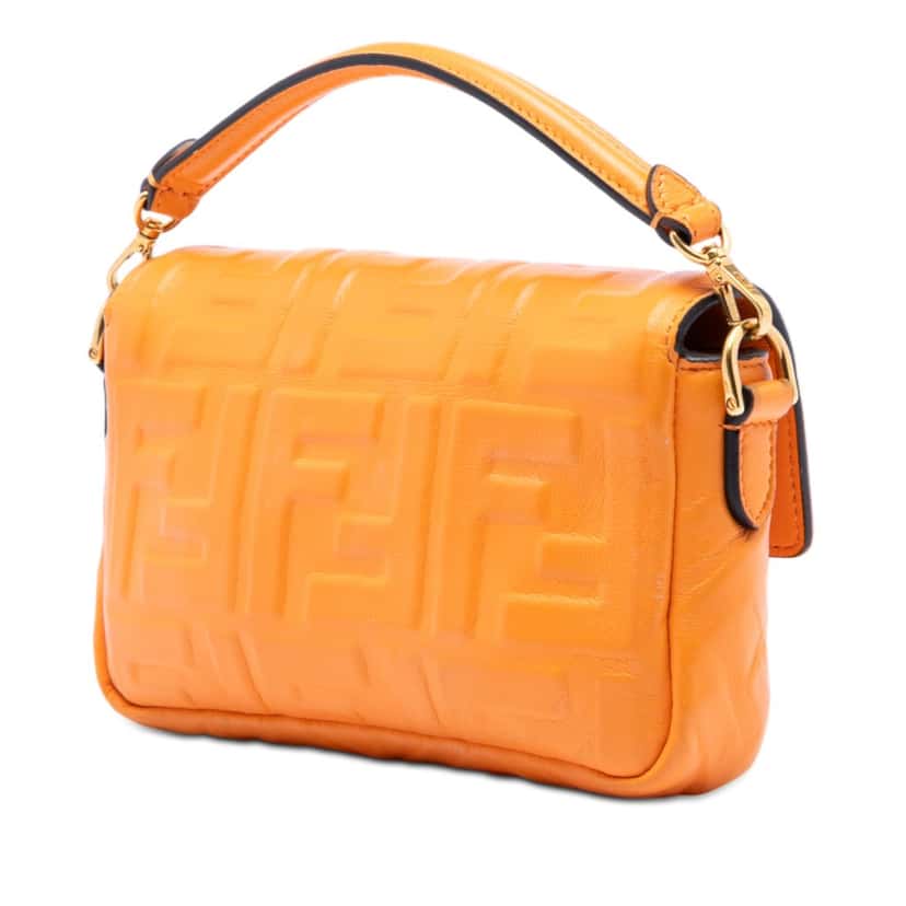 Fendi Mini Zucca Embossed Leather Baguette Satchel Orange Leather Very good condition - Back View