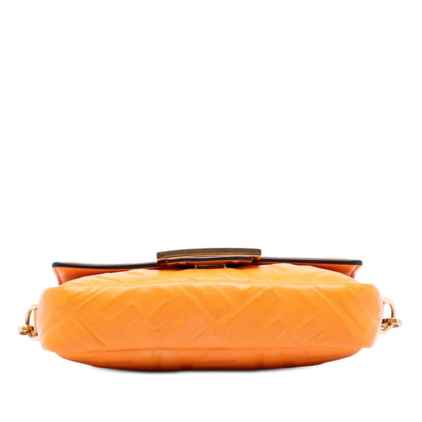 Fendi Mini Zucca Embossed Leather Baguette Satchel Orange Leather Very good condition - Inside View