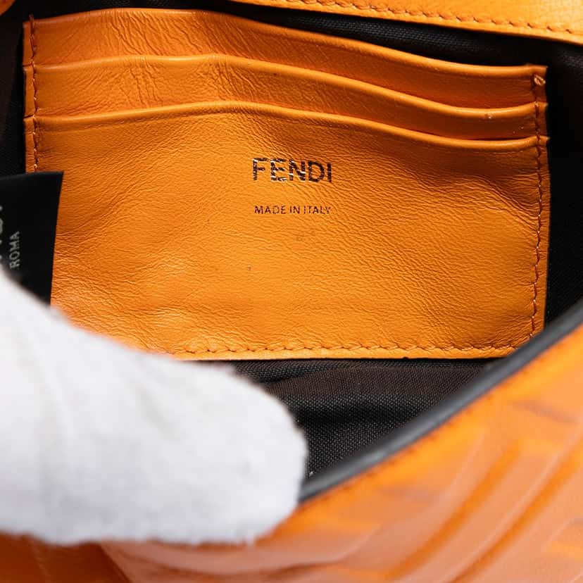 Fendi Mini Zucca Embossed Leather Baguette Satchel Orange Leather Very good condition - Box View