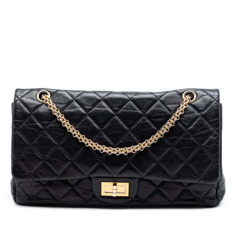 Chanel Quilted Aged Calfskin Reissue 2.55 Double Flap 227 Black Leather Very good condition - Front View