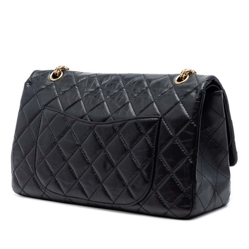 Chanel Quilted Aged Calfskin Reissue 2.55 Double Flap 227 Black Leather Very good condition - Back View