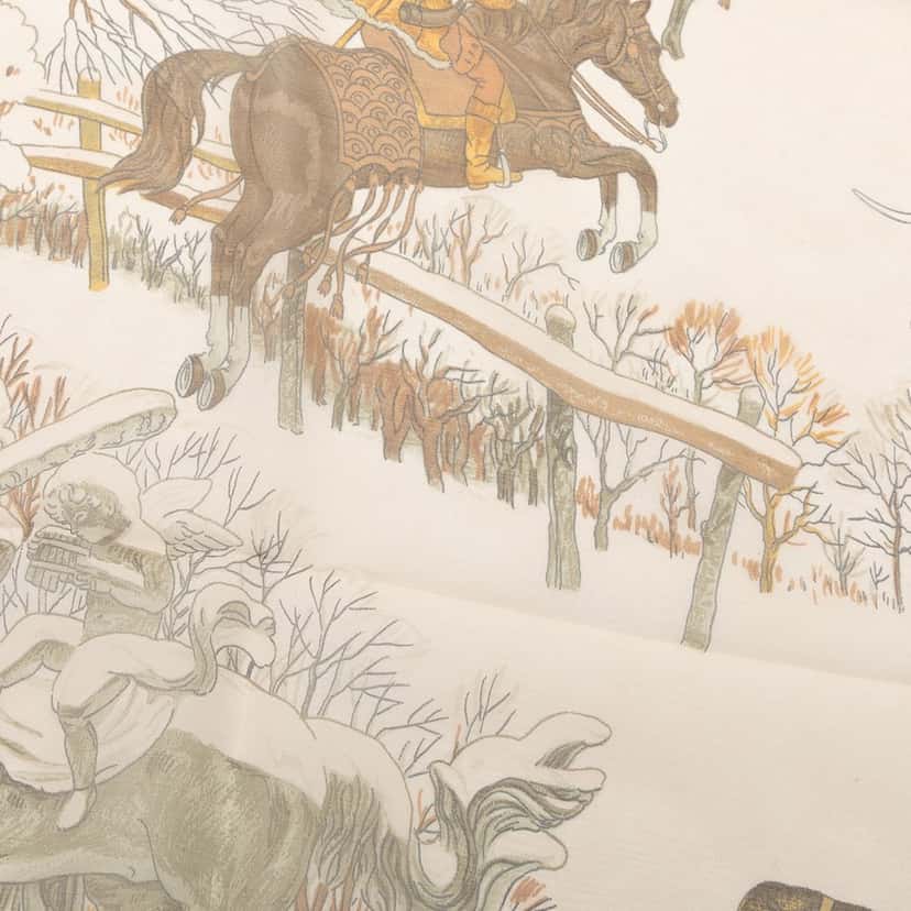 Hermès L'Hiver Silk Scarf 90 Brown Never worn - Box View