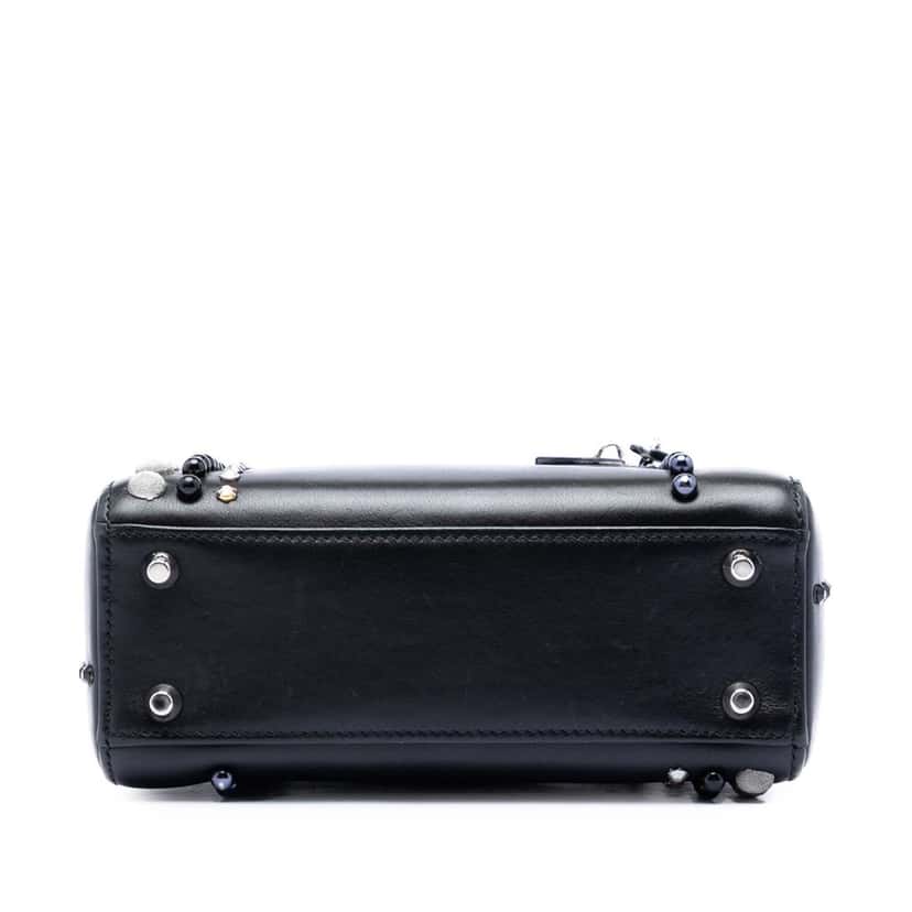 Dior Mini Lambskin Studded Crystal Pearl Lady Dior Black Leather Very good condition - Inside View