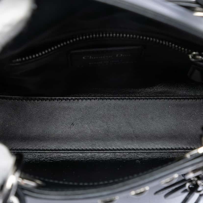 Dior Mini Lambskin Studded Crystal Pearl Lady Dior Black Leather Very good condition - Model View